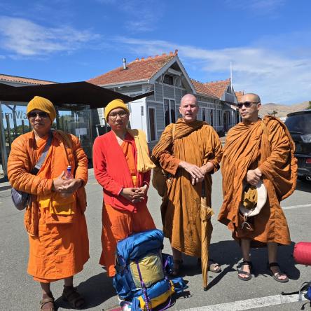  A small monks reunion at Blenheim railway station.