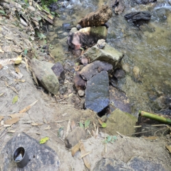  The stone stairs with the bottom rock in place